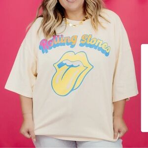 NWT- Rolling Stones Oversized Graphic Tee in Cream by Fantastic Fawn- Small